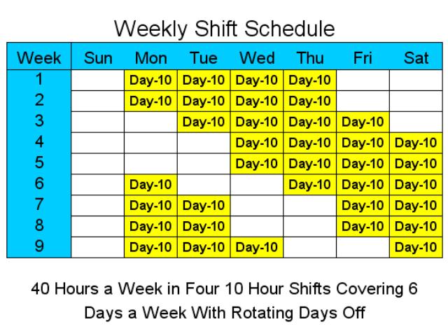 10 Hour Schedules for 6 Days a Week