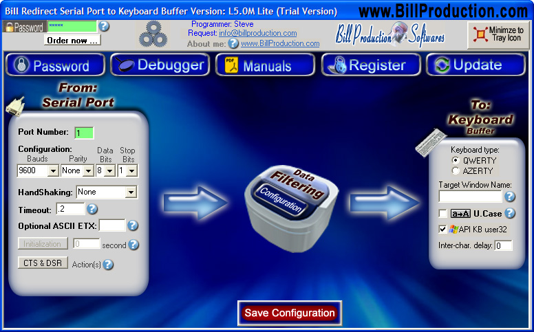 Redirect serial port RS232 to Keyboard