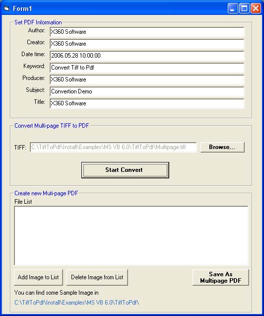 X360 Tiff to Pdf Image ActiveX Control