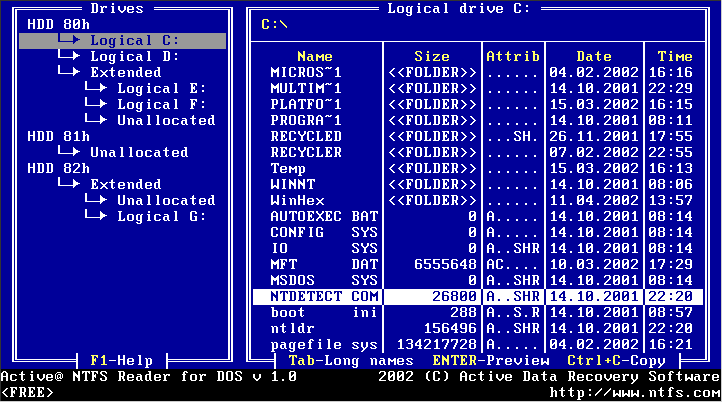 Active NTFS Reader for DOS