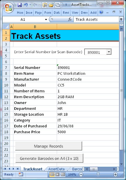 ConnectCode Asset Tracking Spreadsheet