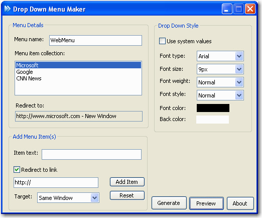 Drop Down Menu Maker