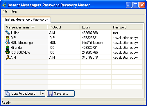 Instant Messengers Password Recovery Master