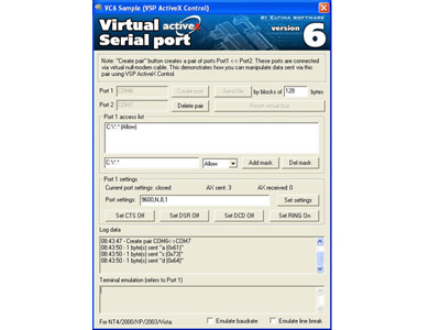 Eltima Virtual Serial Port AX Control