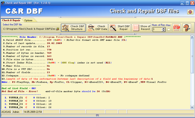 Check and repair DBF