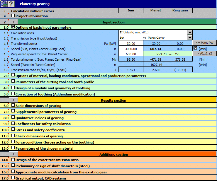 MITCalc - Planet Gear Calculation