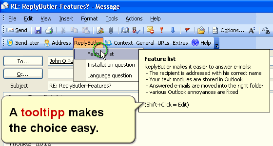 ReplyButler: Outlook boilerplate texts