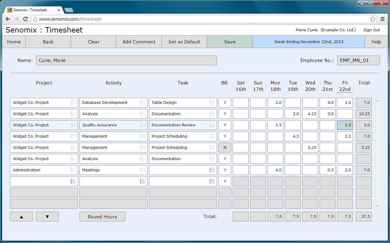 Senomix Timesheets