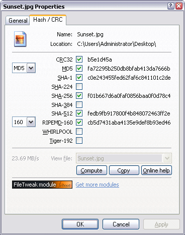 Febooti fileTweak Hash & CRC