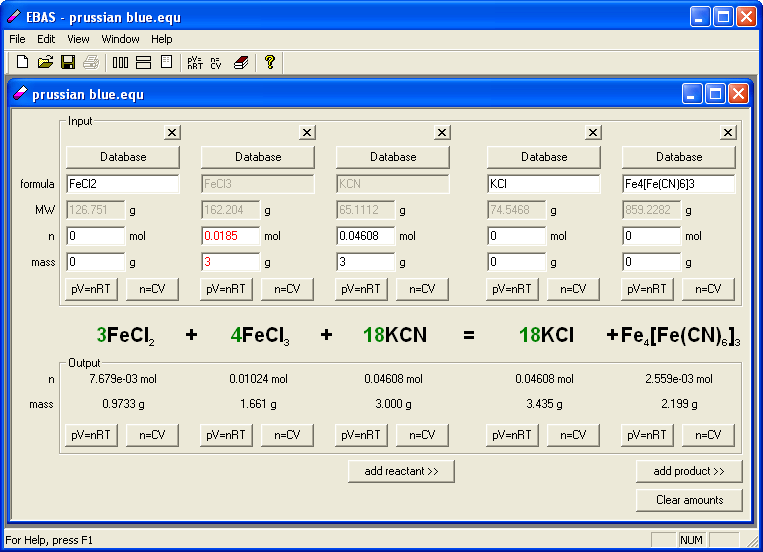 EBAS reaction calculator