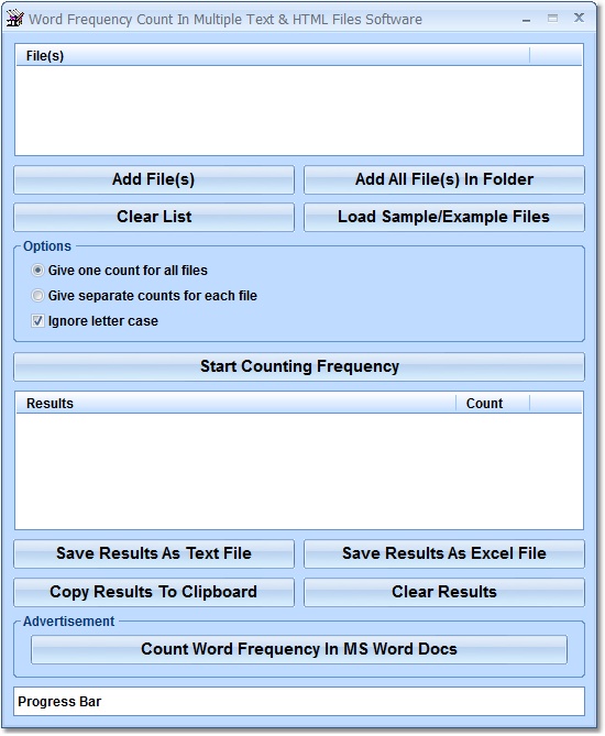 Word Frequency Count In Multiple Text & HTML Files Software