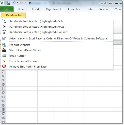 Excel Random Sort Order of Cells, Rows & Columns Software