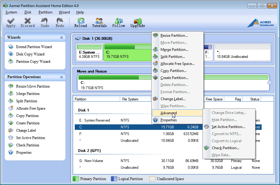 Aomei Partition Assistant Home Edition