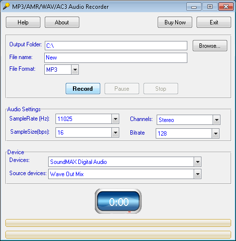 MP3/AMR/WAV/AC3 Audio Recorder