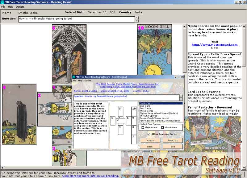 MB Free Tarot Reading Software