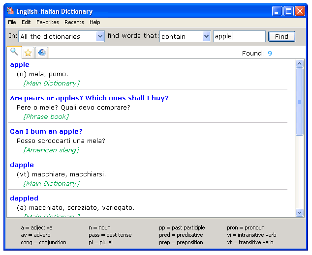 English-Italian Dictionary for Windows