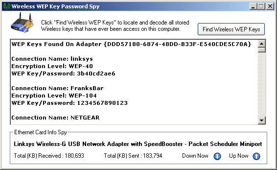 Wireless WEP Key Password Spy