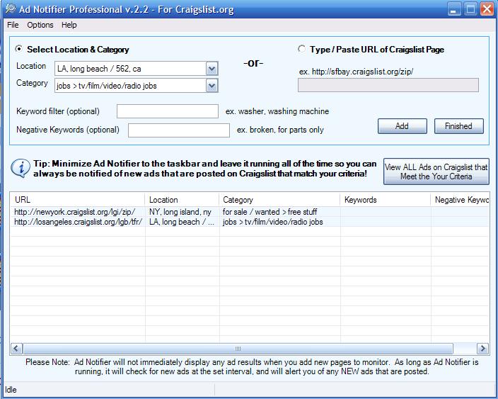 Craigslist Search Ad Notifier Software