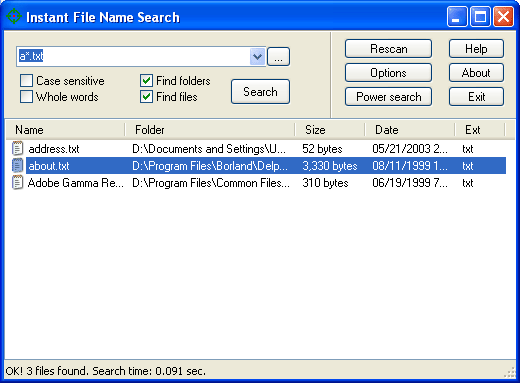 Instant File Name Search