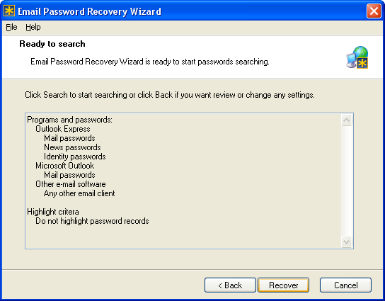 Email Password Recovery Wizard