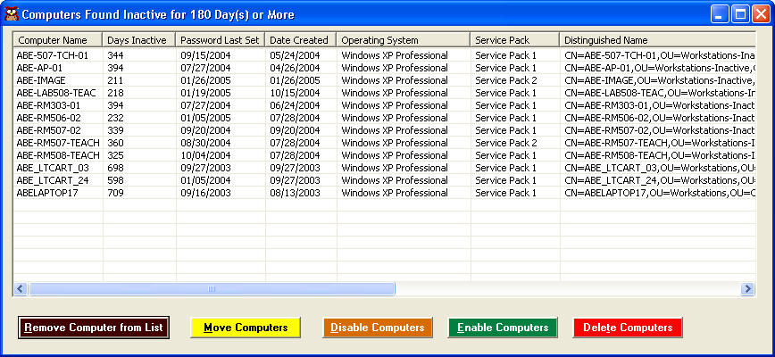 Inactive Computers for Active Directory