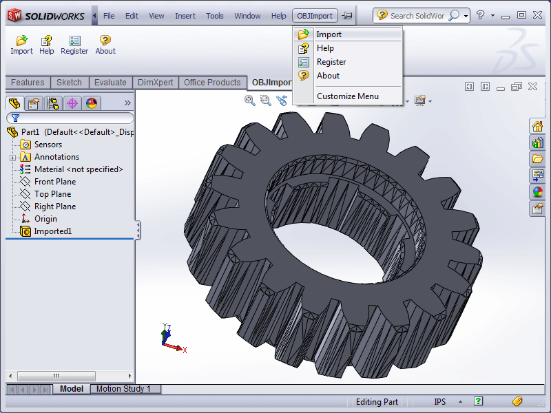 OBJ Import for SolidWorks