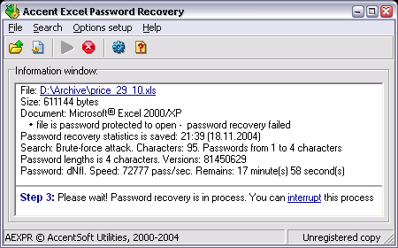 Accent EXCEL Password Recovery